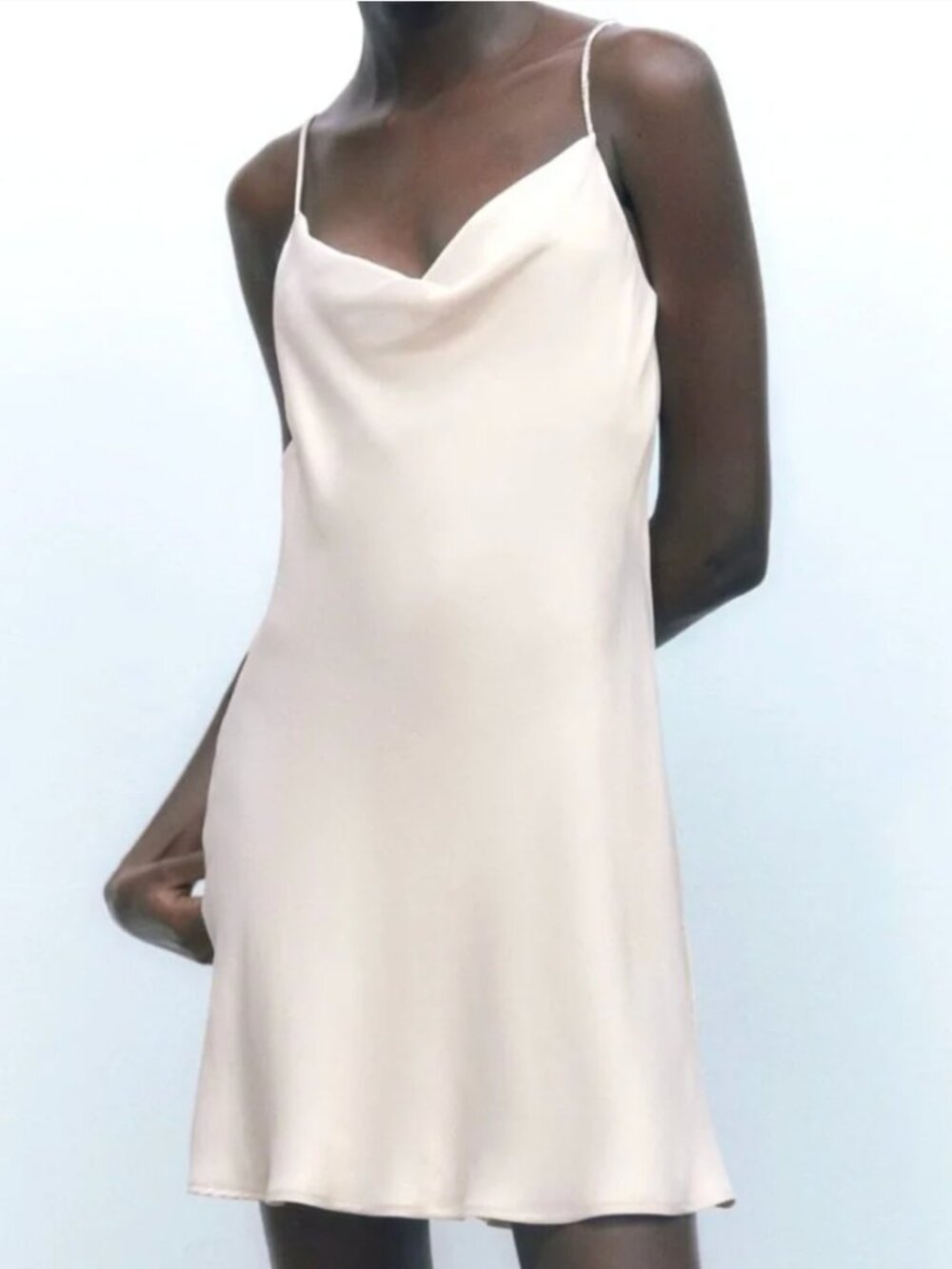 Zara Cream Satin slip dress size Small One diamante strap